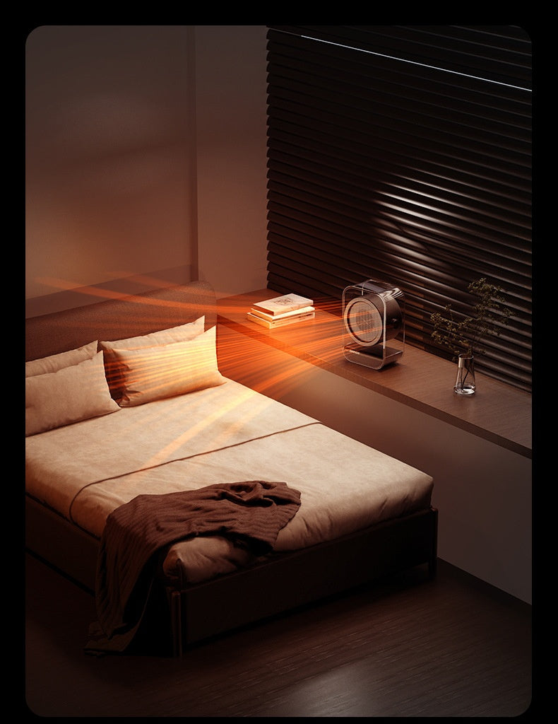 Compact clear desk fan heater in black