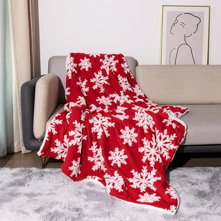 Colverro™ Christmas Wool Throw Blanket with Snowflakes for Couch and Bed