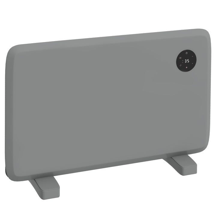 Gray slim panel heater in a living room