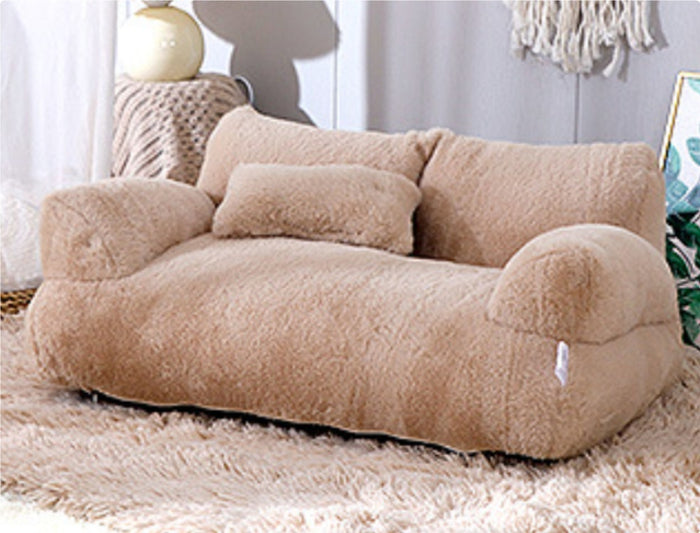 Colverro Plush Cat Sofa Bed with Pillow and Backrest