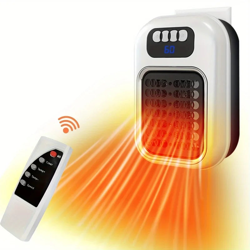 Plug-in wall heater with remote, LED thermostat and 12-hour timer