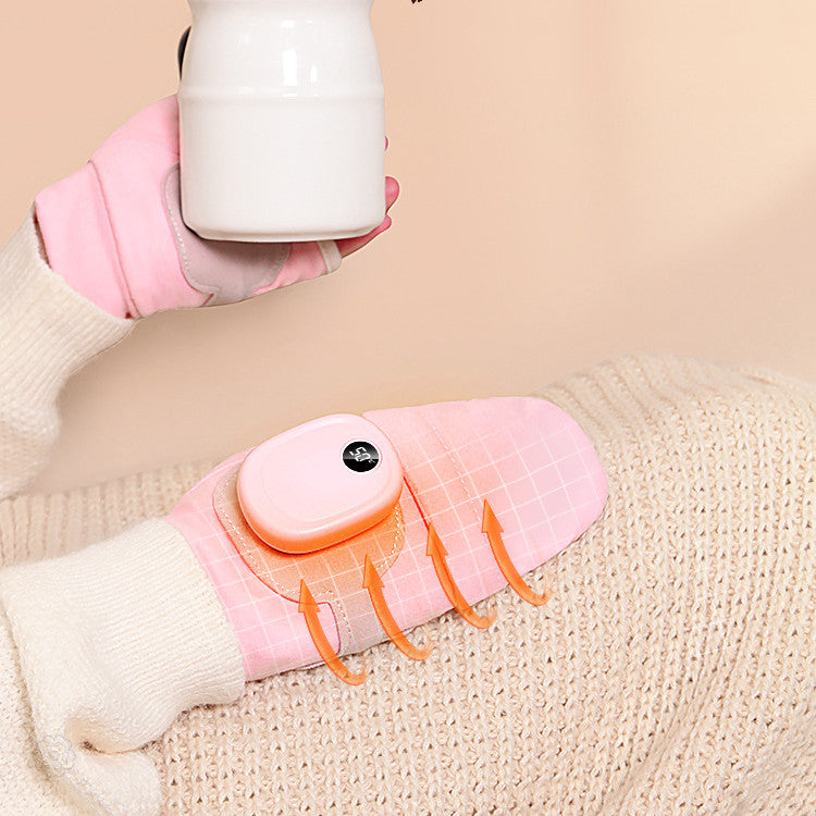 USB heated flip top mittens on hands