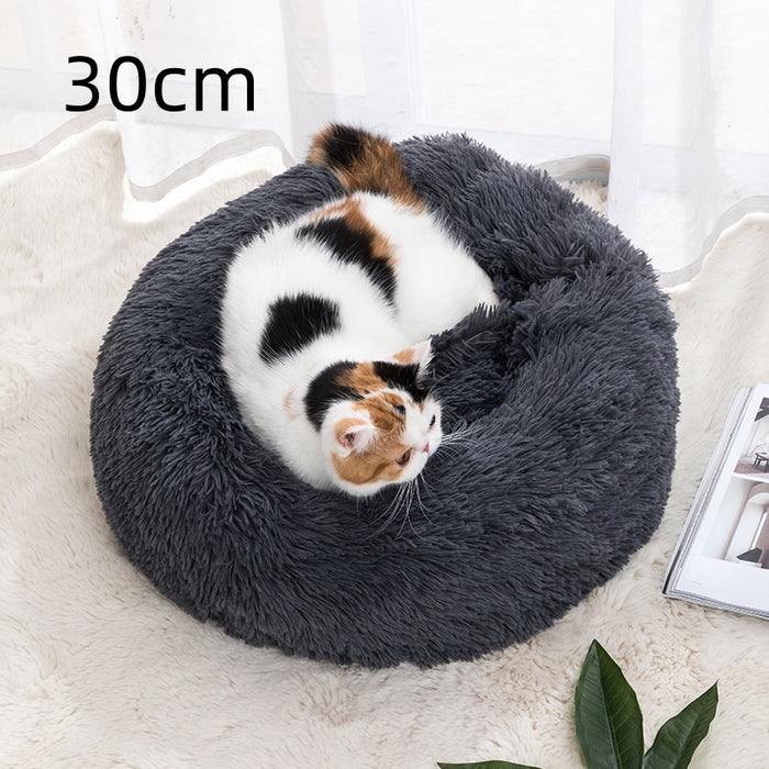 Colverro Round Plush Cat Bed – Warm Donut Bed in Sizes from 30 to 100 cm