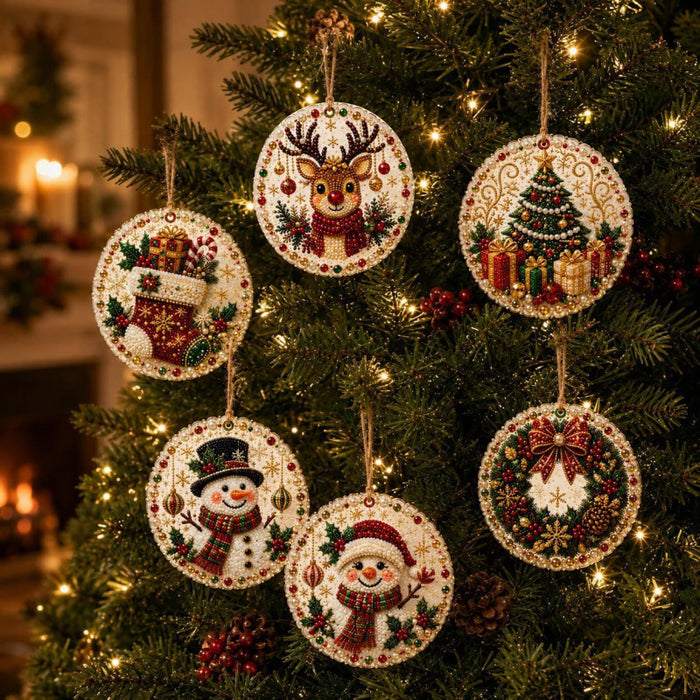 Colverro DIY Diamond Painting Wooden Christmas Ornaments, Set of 6