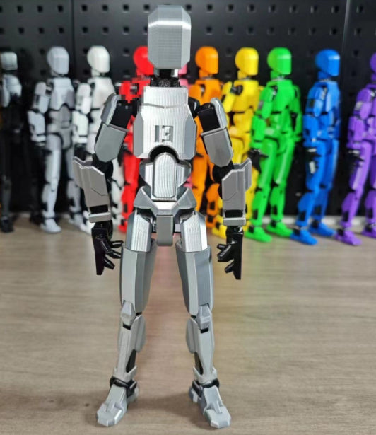Orange poseable 3D printed robot figure