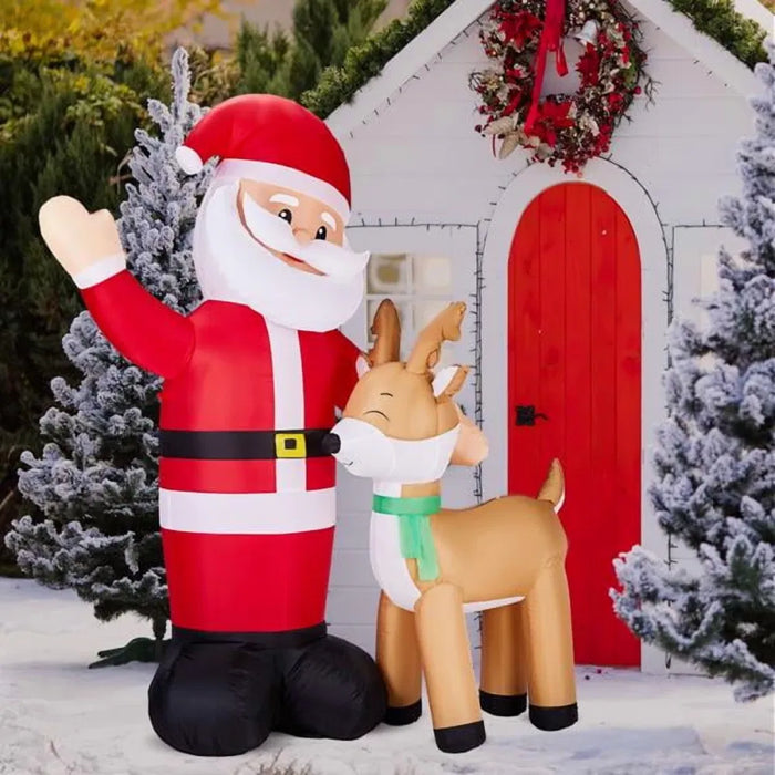 Colverro 6 ft Inflatable Waving Santa with Reindeer