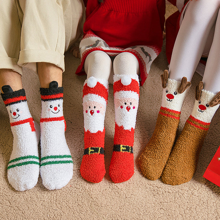 Kids fluffy Christmas reindeer socks