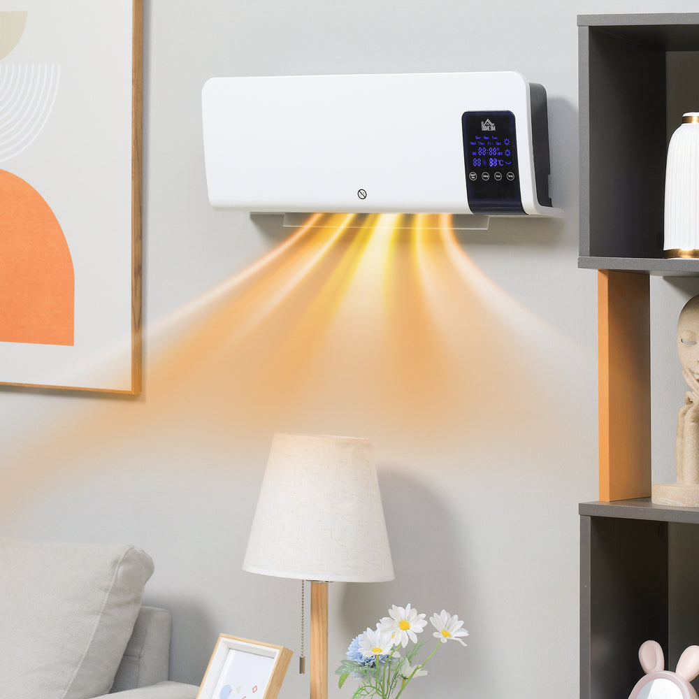 White wall-mounted ceramic heater with LED panel