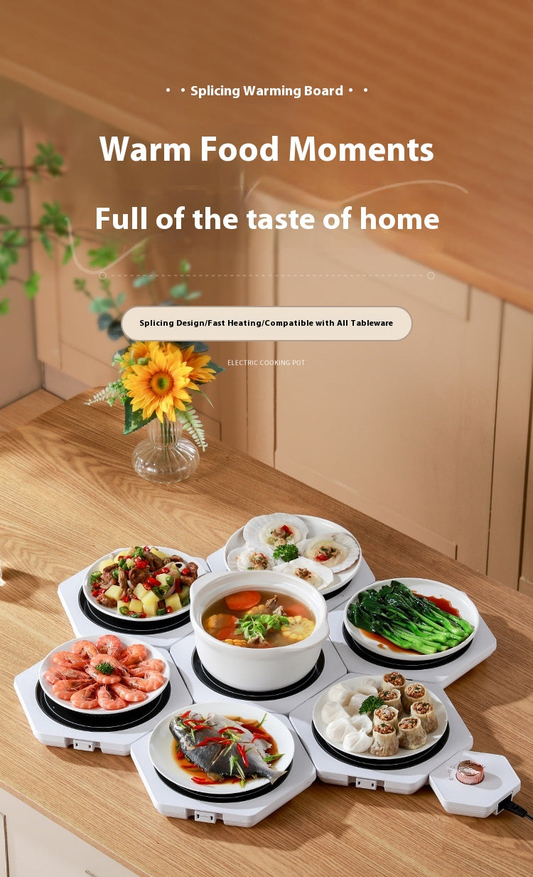 White hexagonal food warming plates joined in a cluster