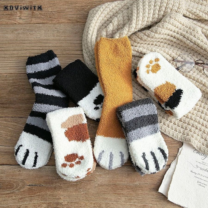 Colverro™ Cozy Cat Paw Socks in Soft Coral Fleece, One Size Fits Most
