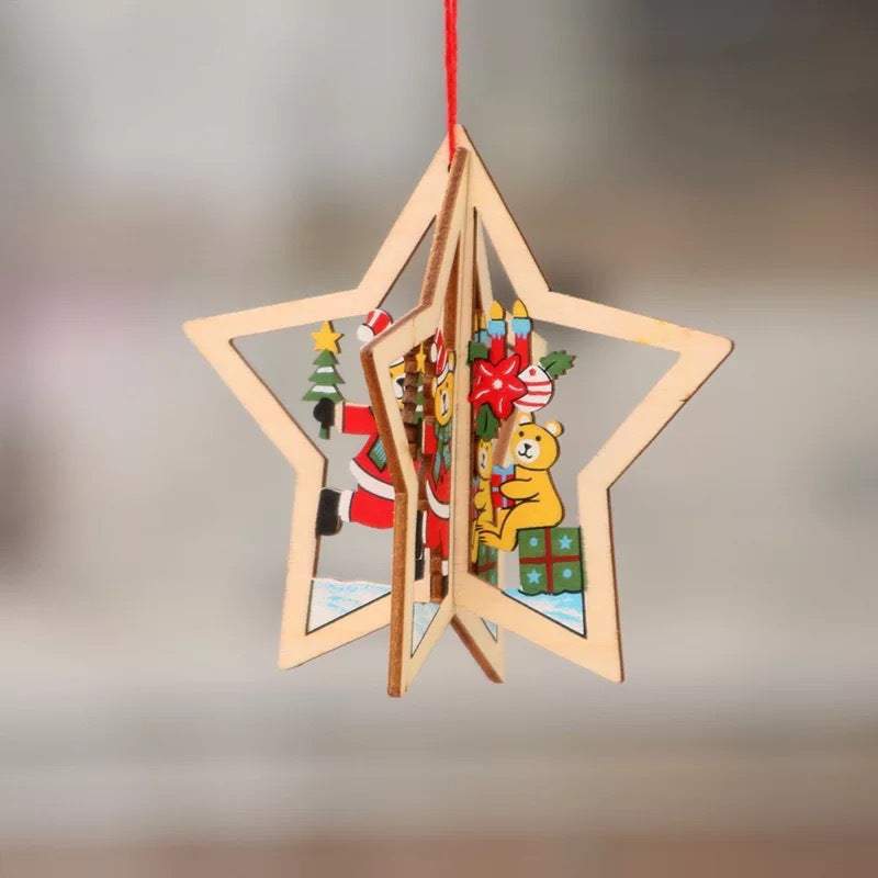 Colverro™ Laser-Cut 3D Wooden Christmas Ornaments – Star, Bell &amp; Bear