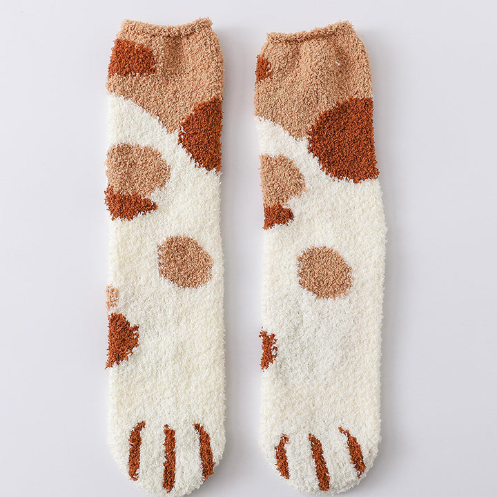 Fluffy cat paw socks with paw print toes