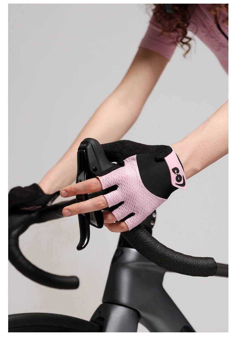 Black half-finger cycling gloves with padded palm