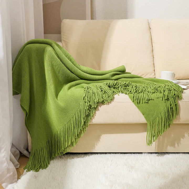Colverro™ Chunky Knit Throw Blanket with Tassel Edges in Soft Acrylic