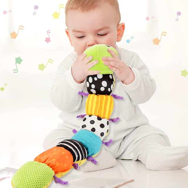 Colverro™ Musical Caterpillar Rattle Plush with Crinkle Textures