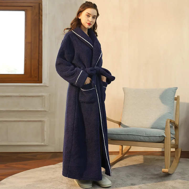 Colverro™ Flannel Fleece Bathrobe with Turn-Down Collar and Tie Belt