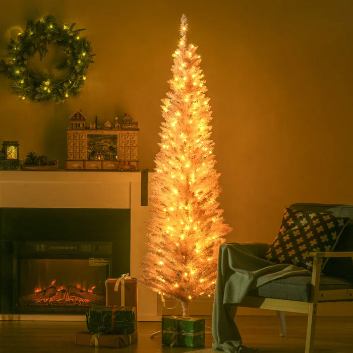 Colverro 6 ft Pink Pencil Christmas Tree with 200 Warm White LEDs