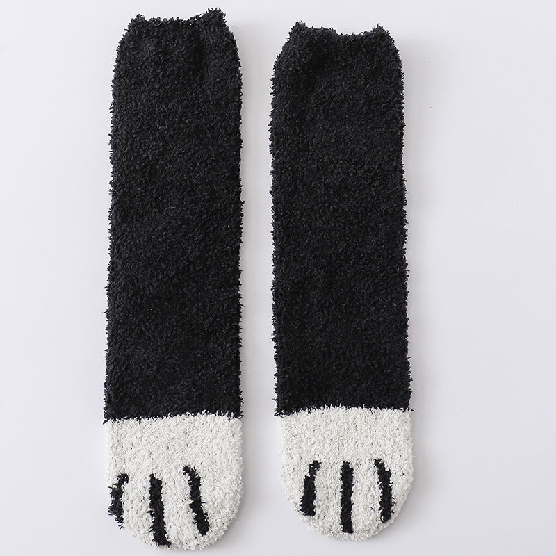 Fluffy cat paw socks with paw print toes