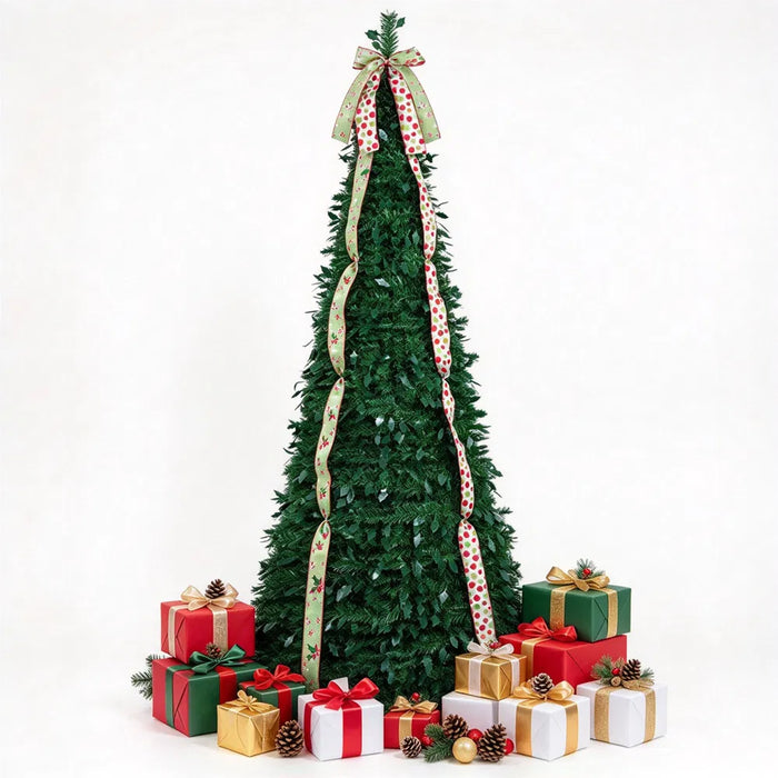 Colverro 7 ft Pop-Up Christmas Tree with Satin Ribbons, Unlit