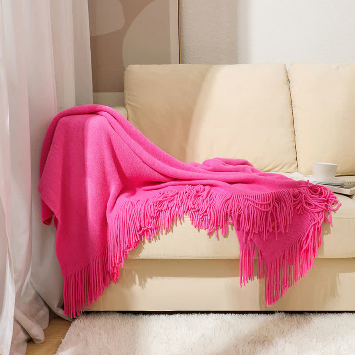 Colverro™ Chunky Knit Throw Blanket with Tassel Edges in Soft Acrylic