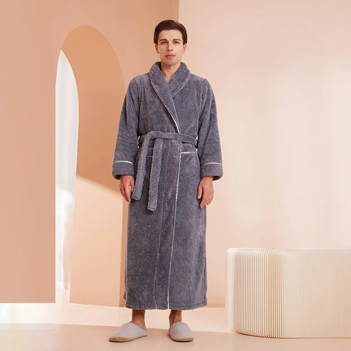 Colverro™ Flannel Fleece Bathrobe with Turn-Down Collar and Tie Belt
