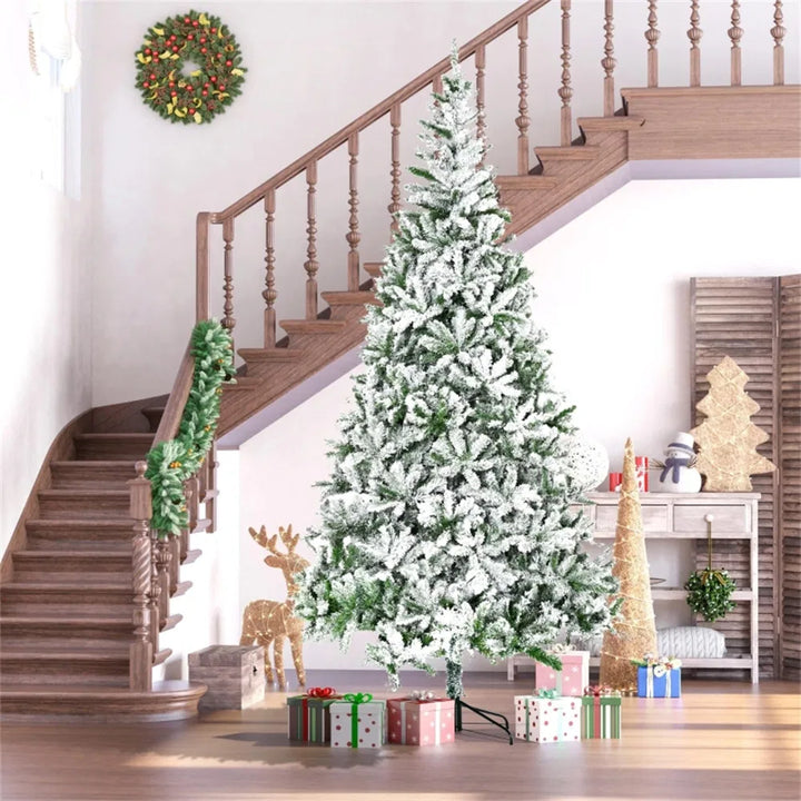 Snow flocked unlit pine Christmas tree