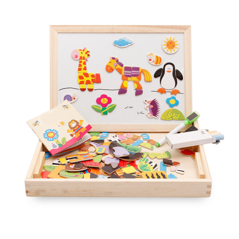 Wooden magnetic animal puzzle box
