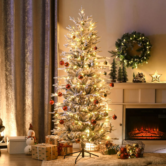 Colverro 6 ft Flocked Christmas Tree with 250 Clear Warm Lights