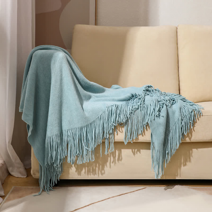 Colverro™ Chunky Knit Throw Blanket with Tassel Edges in Soft Acrylic