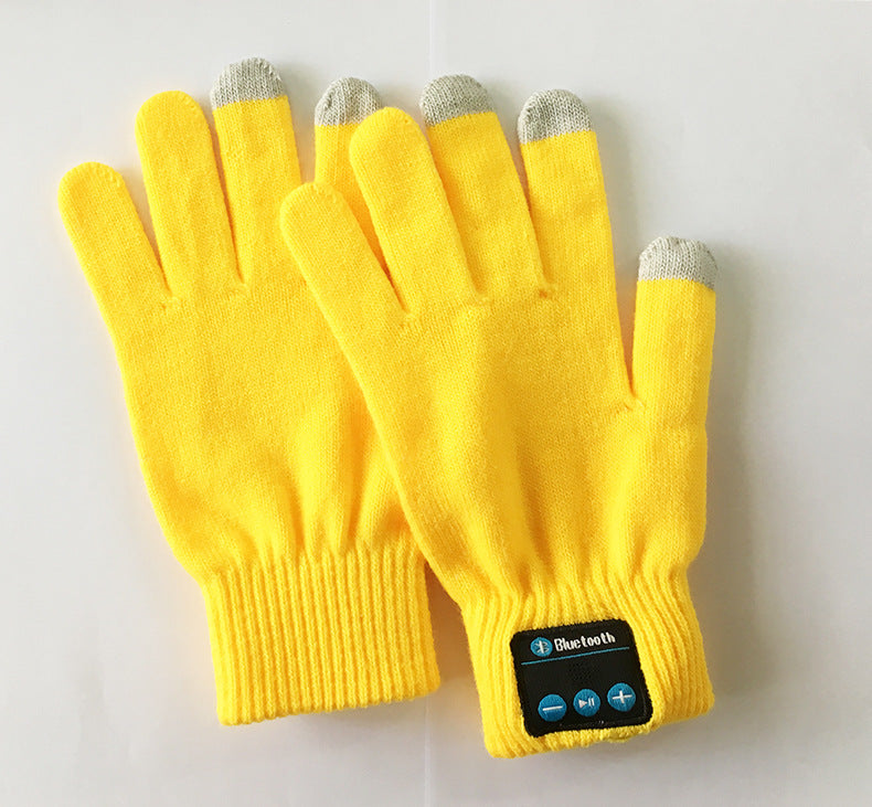 Black knit gloves with Bluetooth headset buttons