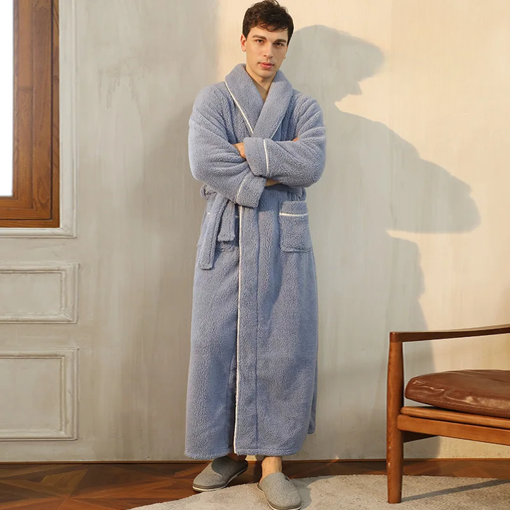 Colverro™ Flannel Fleece Bathrobe with Turn-Down Collar and Tie Belt
