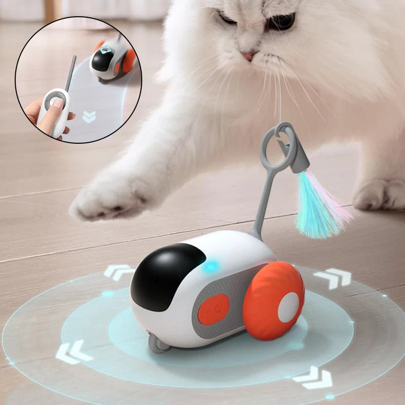 Remote control car toy with feather for cats