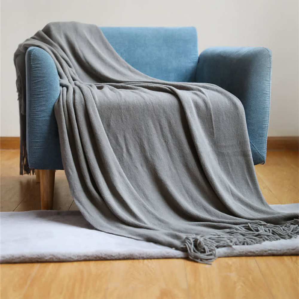 Colverro™ Chunky Knit Throw Blanket with Tassel Edges in Soft Acrylic