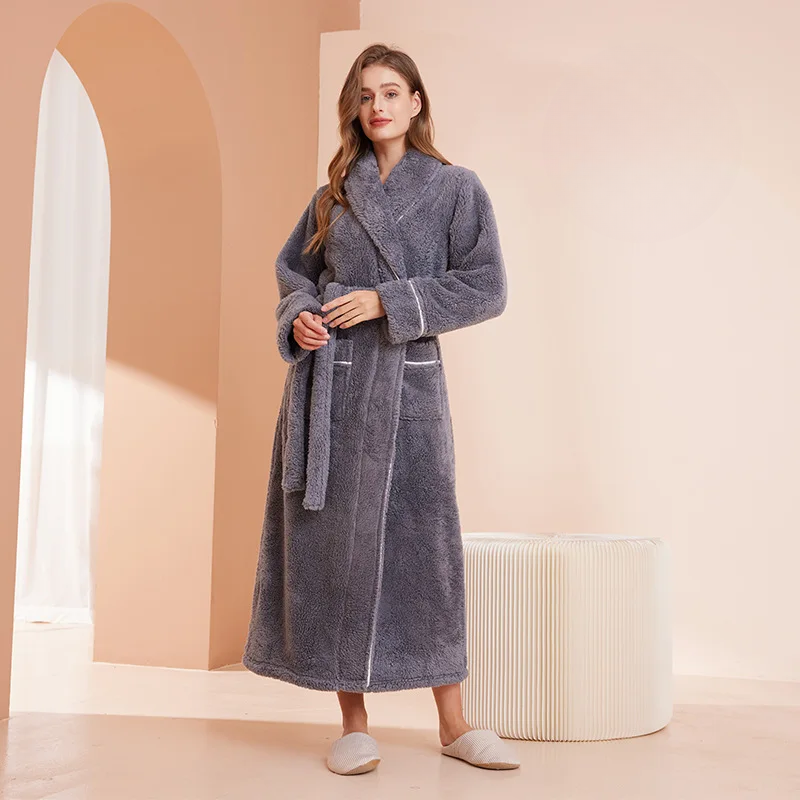 Colverro™ Flannel Fleece Bathrobe with Turn-Down Collar and Tie Belt