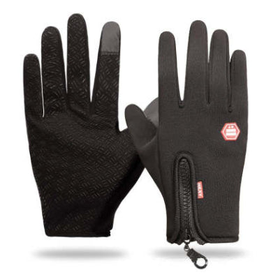 Black touchscreen winter gloves with zip cuff