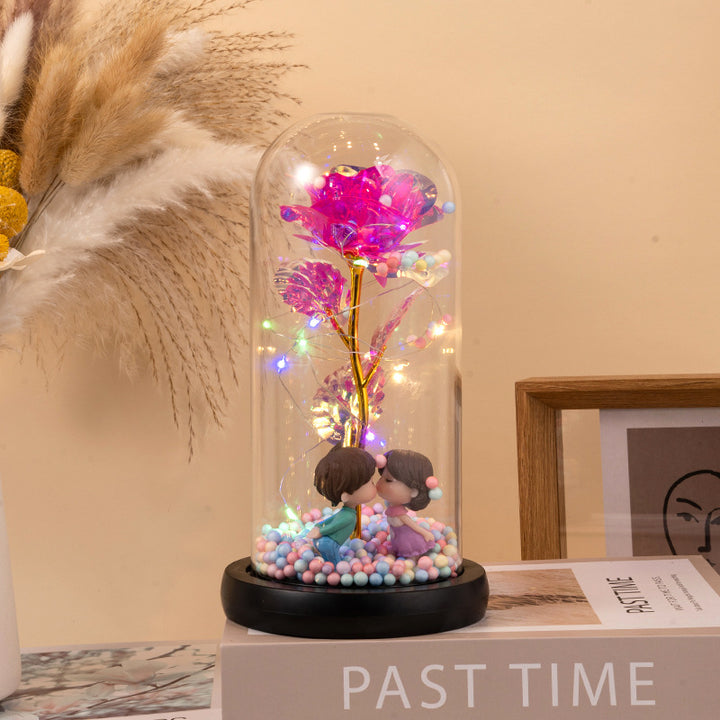 Eternal Rose LED Light Foil Flower in Glass Cover, Night Light