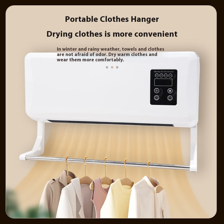 White wall-mounted warm air heater with towel rail