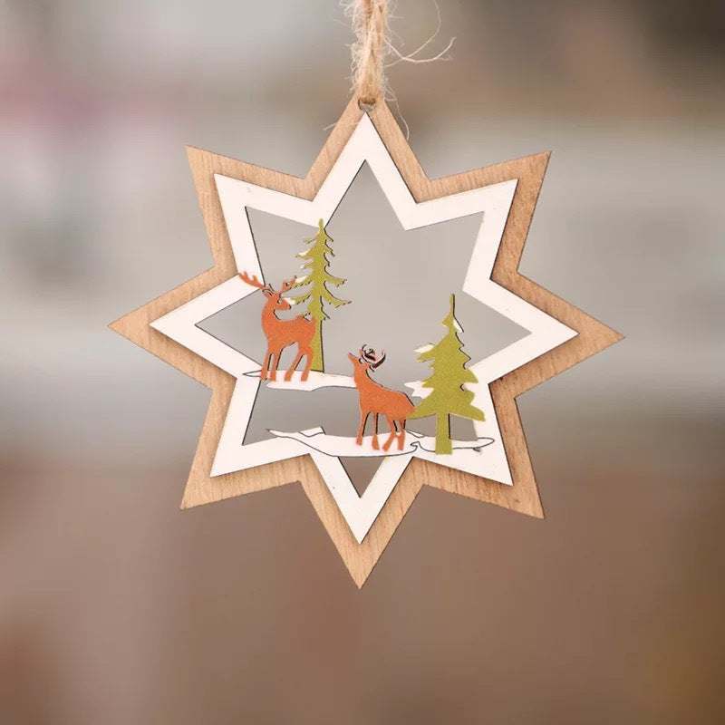 Colverro™ Laser-Cut 3D Wooden Christmas Ornaments – Star, Bell &amp; Bear