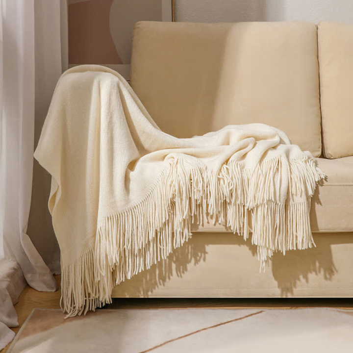 Colverro™ Chunky Knit Throw Blanket with Tassel Edges in Soft Acrylic