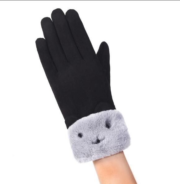Colverro Suede-Look Gloves with Plush Cuff and Bear Face
