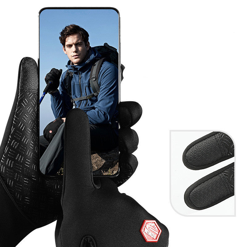 Black touchscreen winter gloves with zip cuff