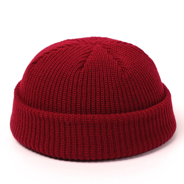Short ribbed fisherman beanie with turn-up cuff