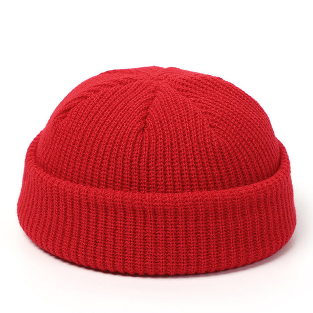 Short ribbed fisherman beanie with turn-up cuff