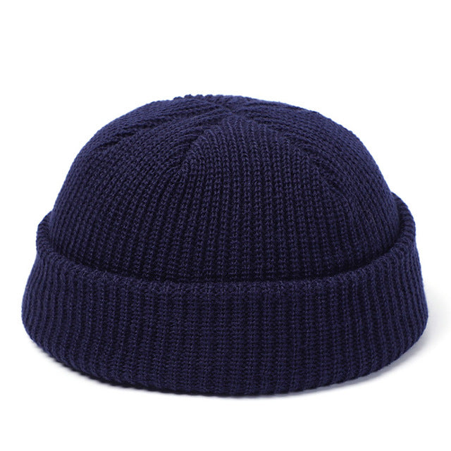 Short ribbed fisherman beanie with turn-up cuff