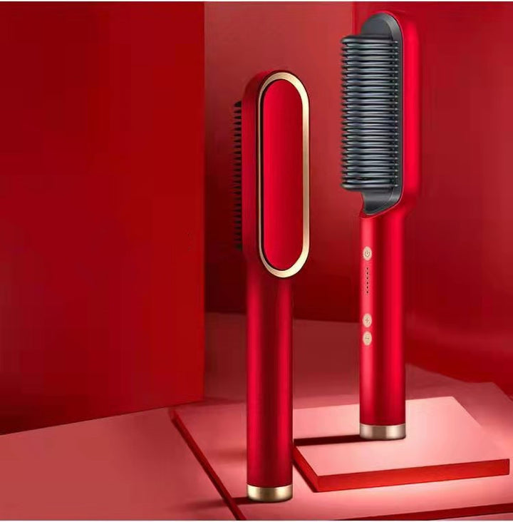 Black heated hair straightener brush