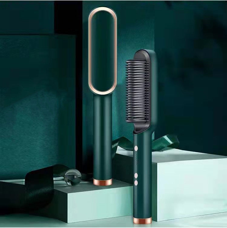Black heated hair straightener brush