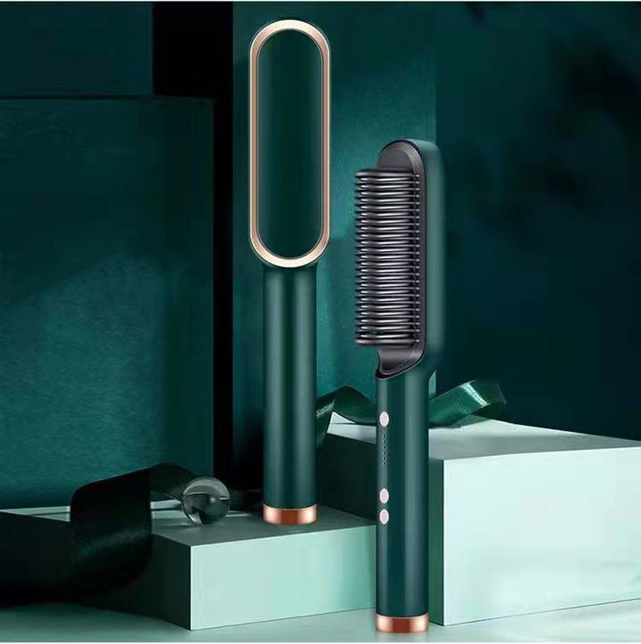 Black heated hair straightener brush