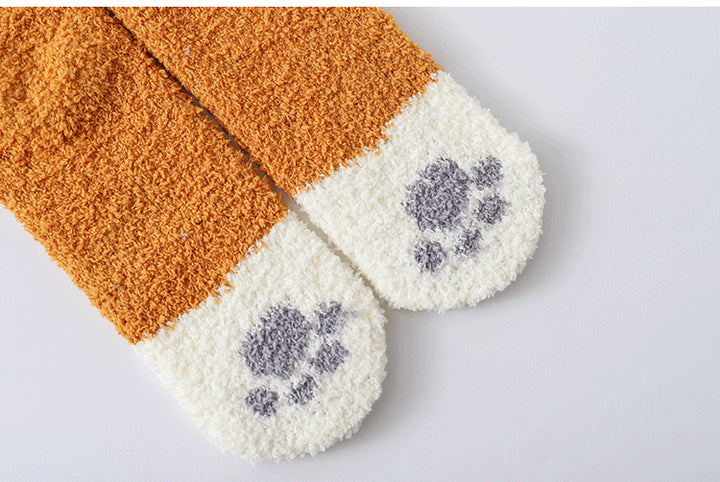 Fluffy cat paw socks with paw print toes