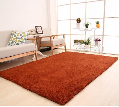 Fluffy beige shag rug in living room
