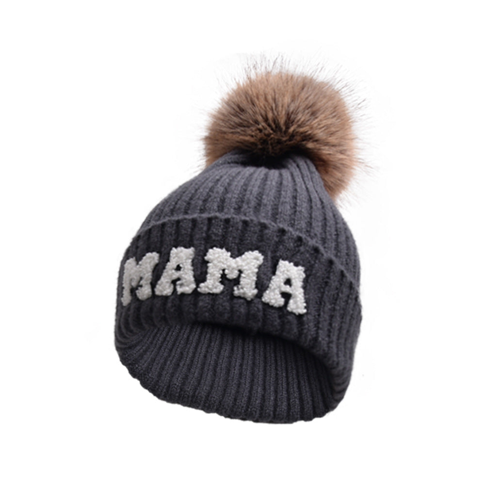 MAMA and MINI pompom beanie set